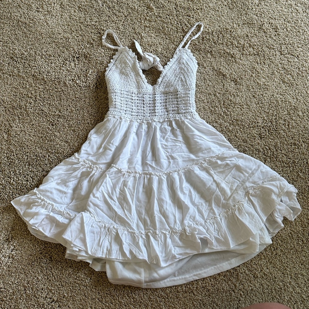 Zaful white crocheted top with flowy bottom dress.